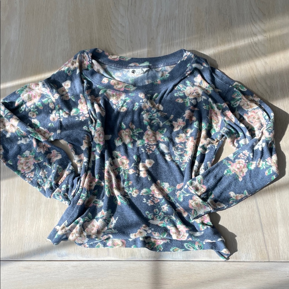 Anthropologie Floral Long Sleeve Top - Blue and Pink
